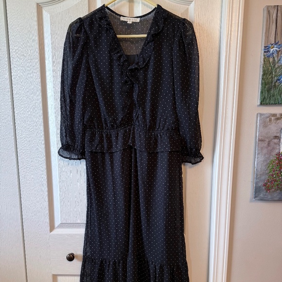 Black polka dot chiffon dress - Picture 1 of 6